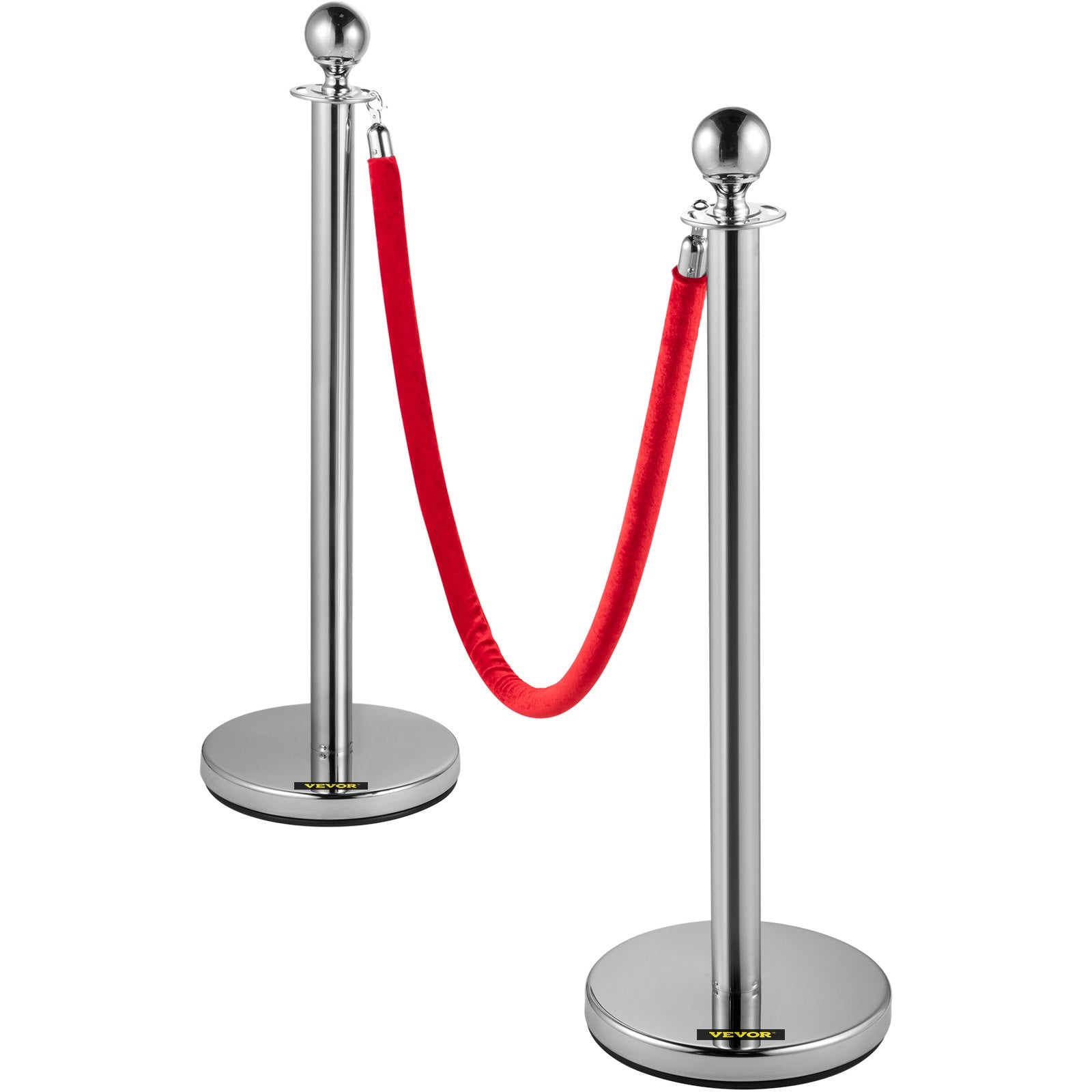 Eilių valdymo atitvarai VEVOR Silver Stanchions 4Pcs, 4 stulpeliai su 2 virvėmis