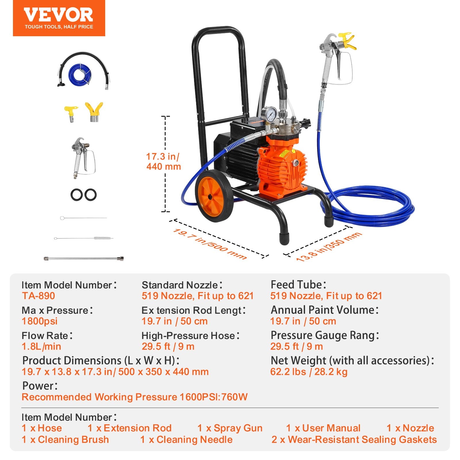 Membraninis beoris dažų purkštuvas VEVOR TA-890, 900 W