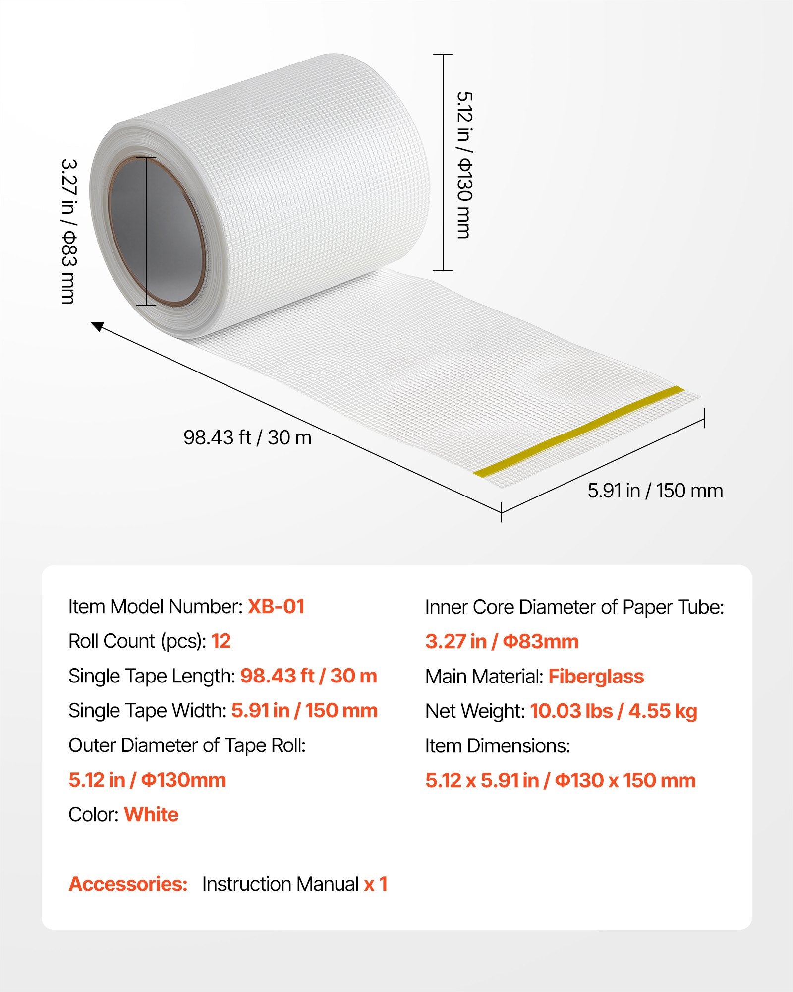 Gipso kartono tinklelis VEVOR XB-01, 150 mm x 30 m, 12 vnt.