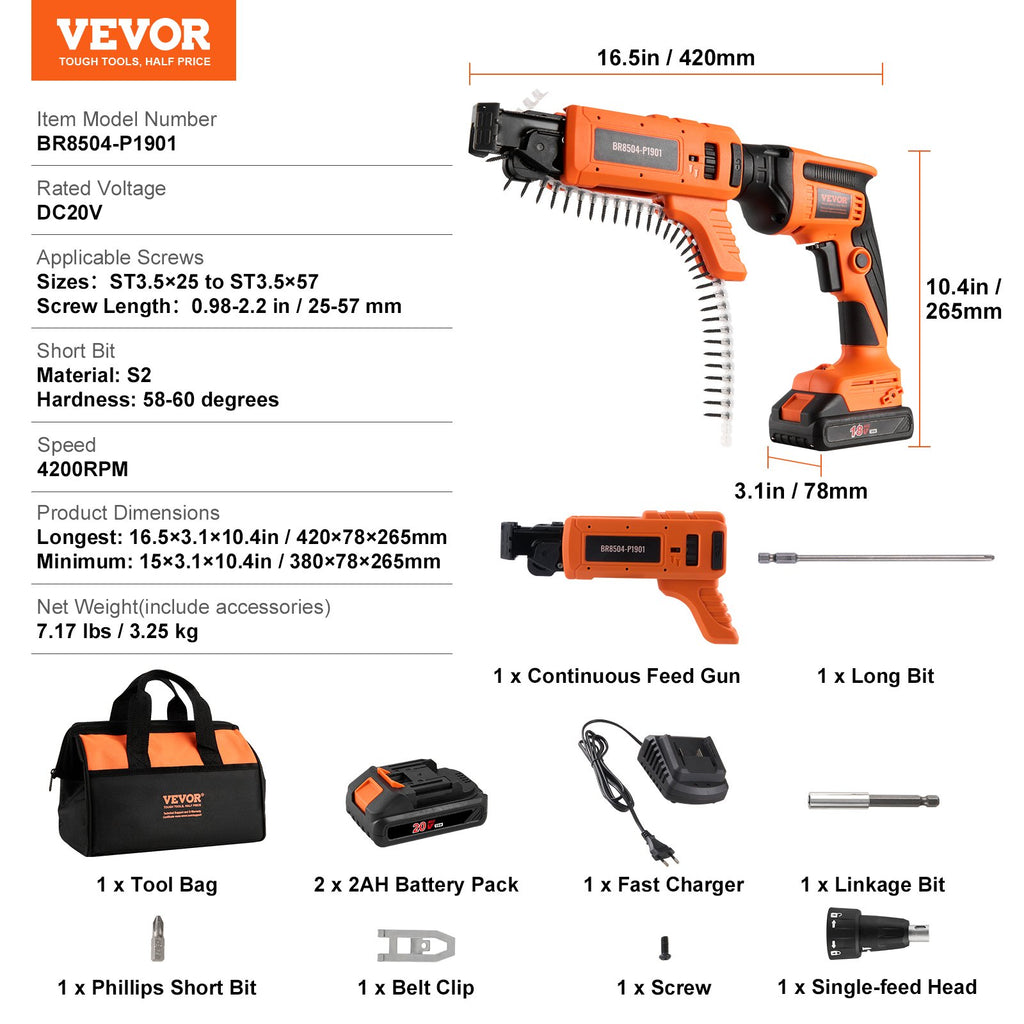 Akumuliatorinis gipso kartono suktuvas VEVOR BR8504-P1901, 20V