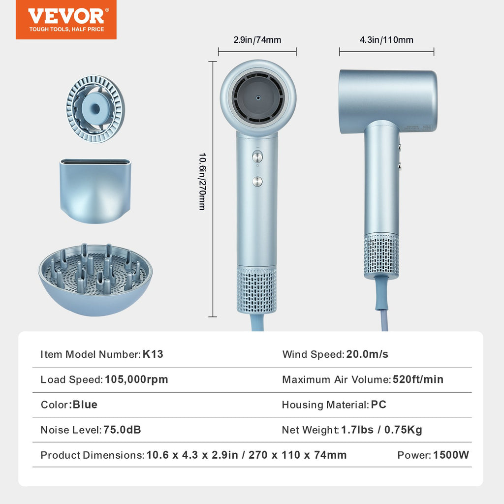 Plaukų džiovintuvas VEVOR K13, 105 000 RPM
