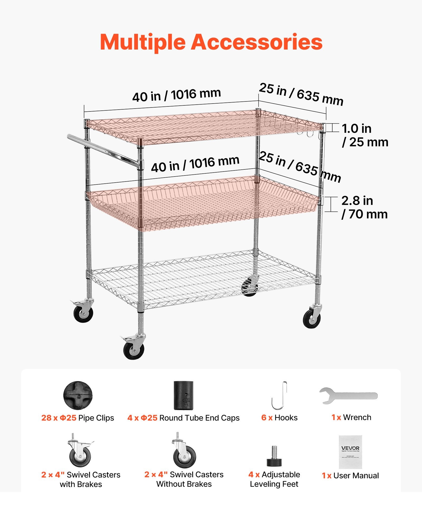 Virtuvinis vežimėlis VEVOR LX-C9393, 454 kg apkrova