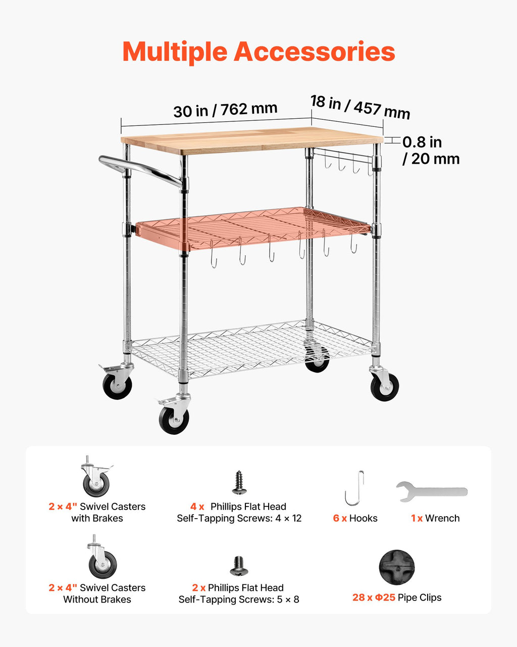Virtuvinis vežimėlis VEVOR LX-C9394, 300 kg apkrova
