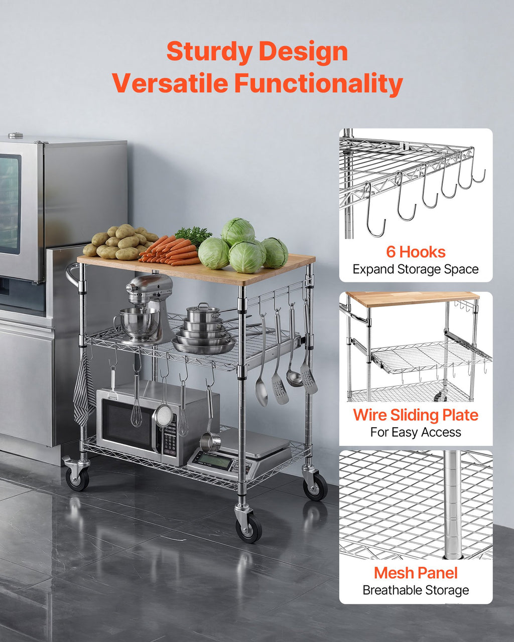 Virtuvinis vežimėlis VEVOR LX-C9394, 300 kg apkrova
