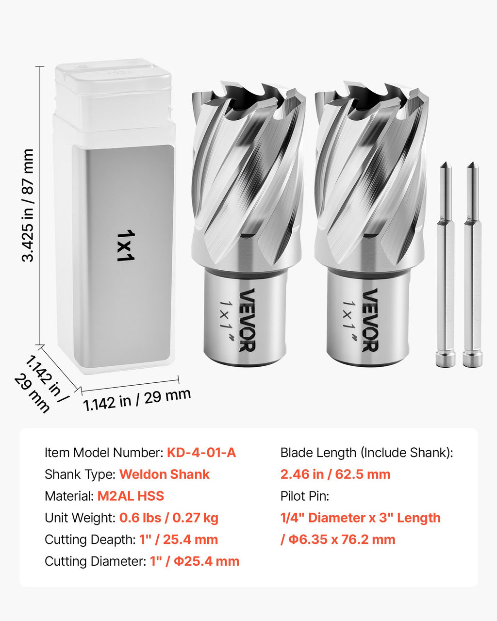 Žiedinių frezų rinkinys VEVOR KD-4-01-A, 25,4 mm skersmens