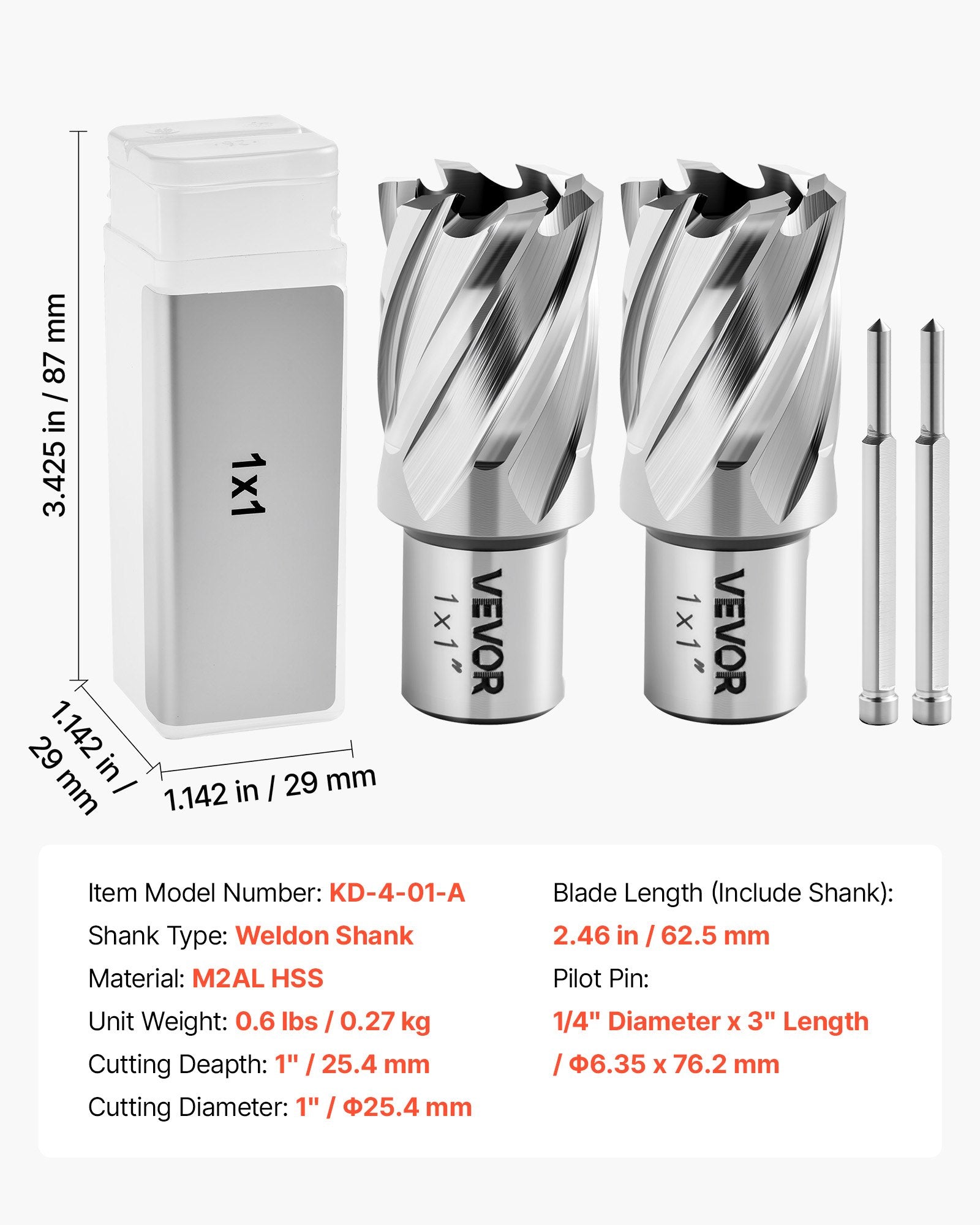 Žiedinių frezų rinkinys VEVOR KD-4-01-A, 25,4 mm skersmens