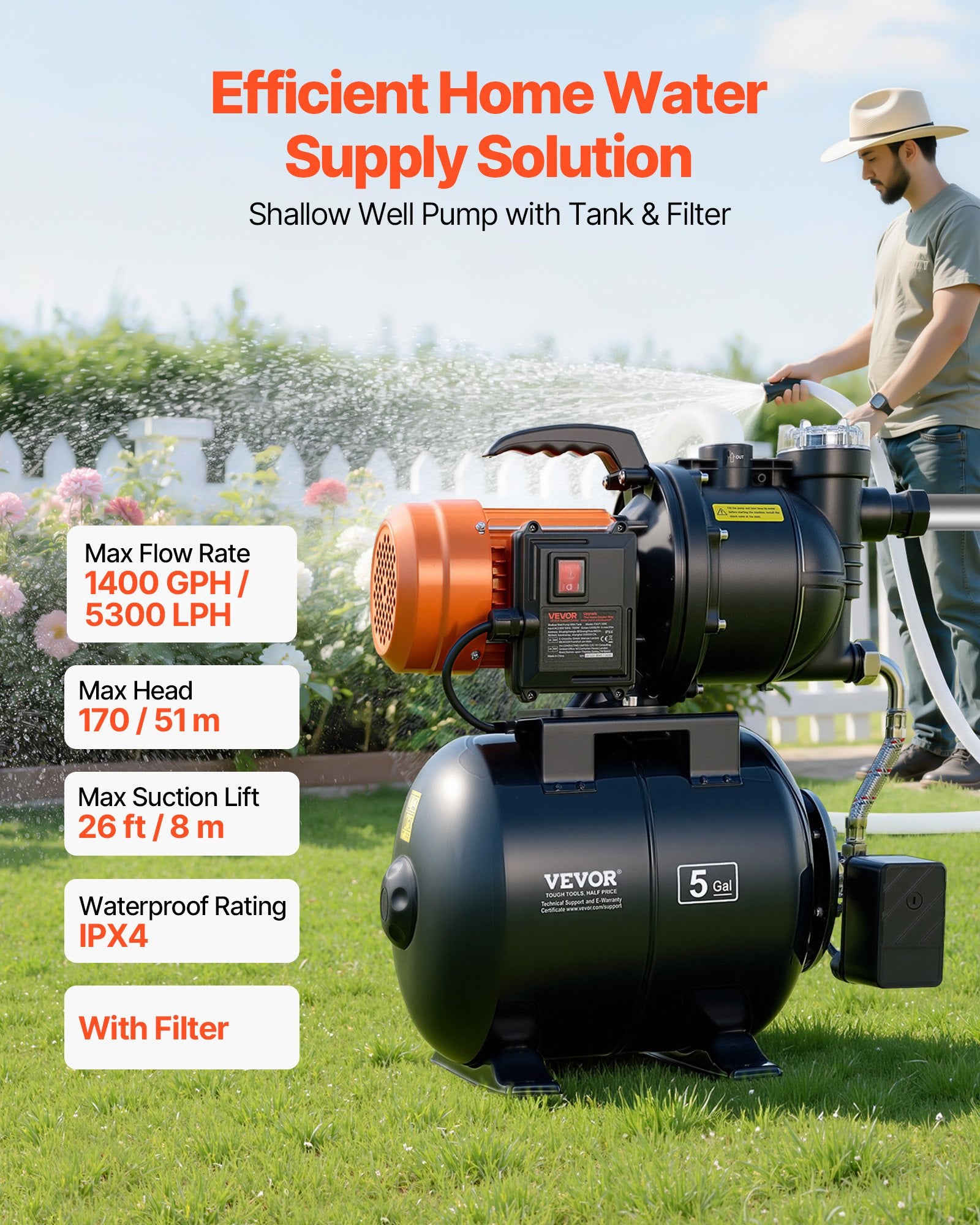 Vandens siurblys su hidroforu VEVOR FSGP1300C, 1100 W