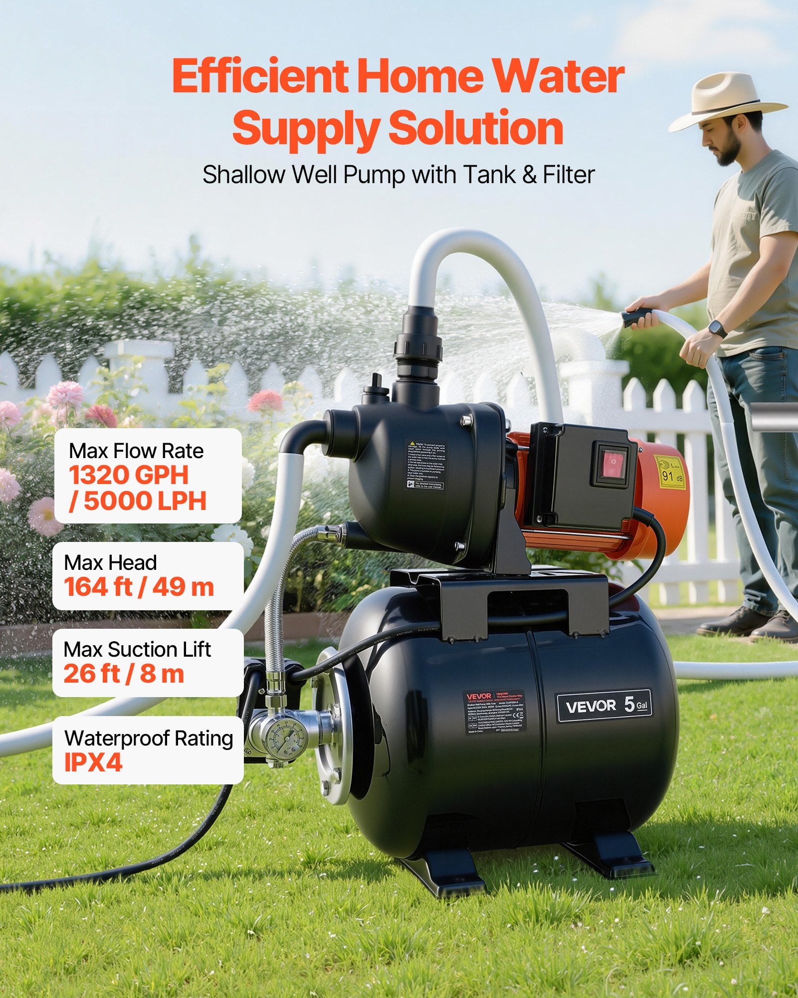 Vandens siurblys su hidroforu VEVOR ZXJP1200-A, 800W