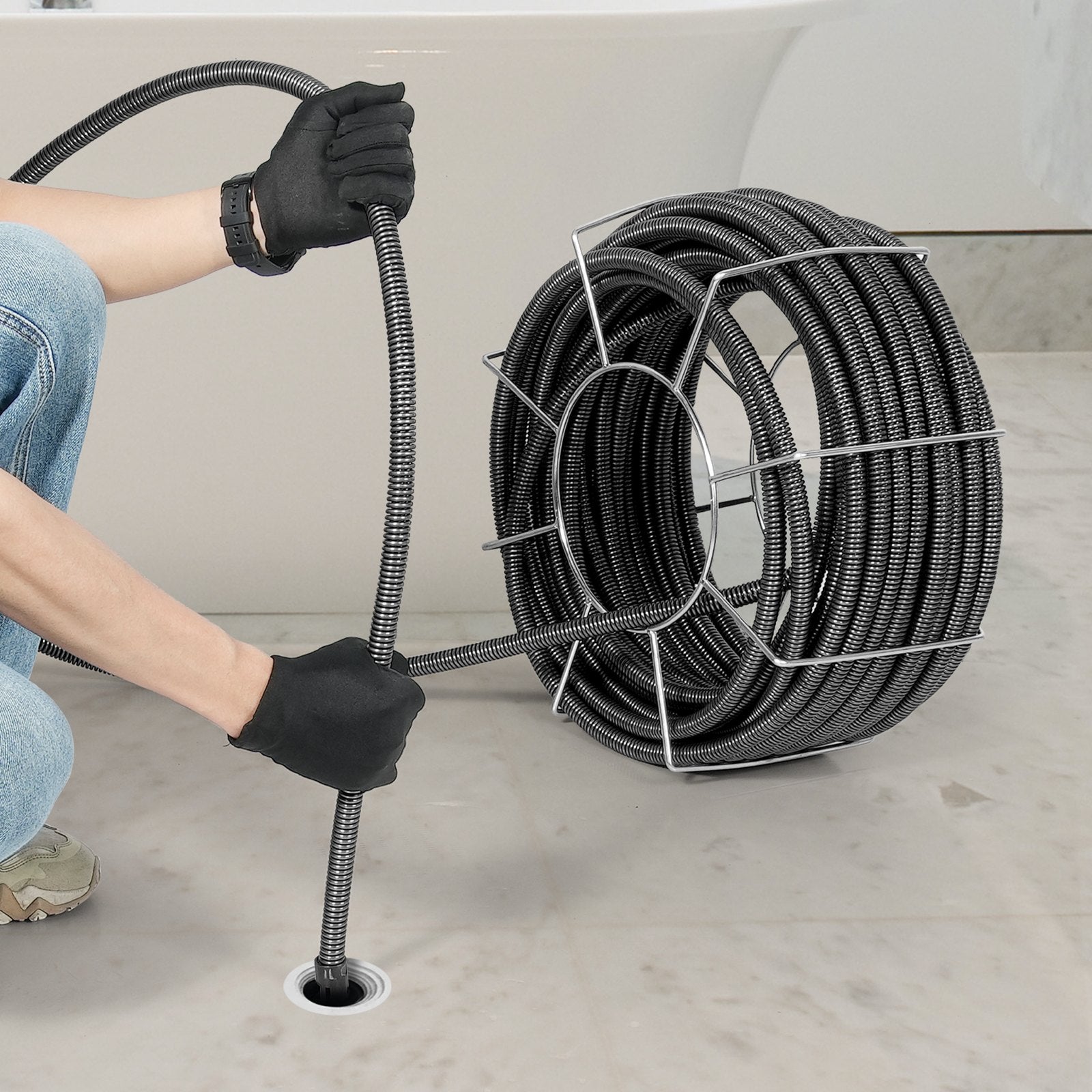Kanalizacijos valymo trosas VEVOR RC-9001C, 30,5 m x 19 mm