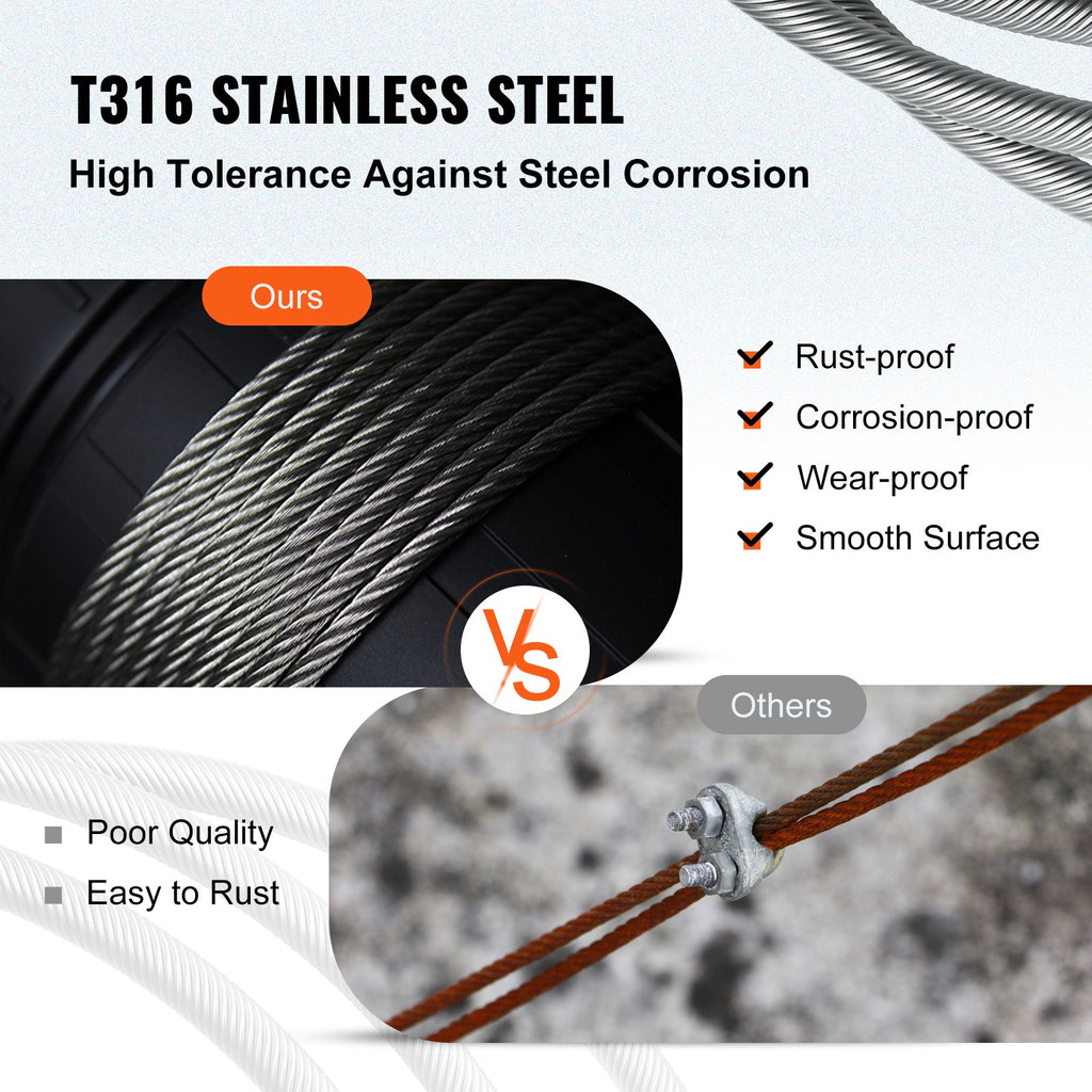 Plieninis trosas VEVOR 316 Stainless Steel, 152 m