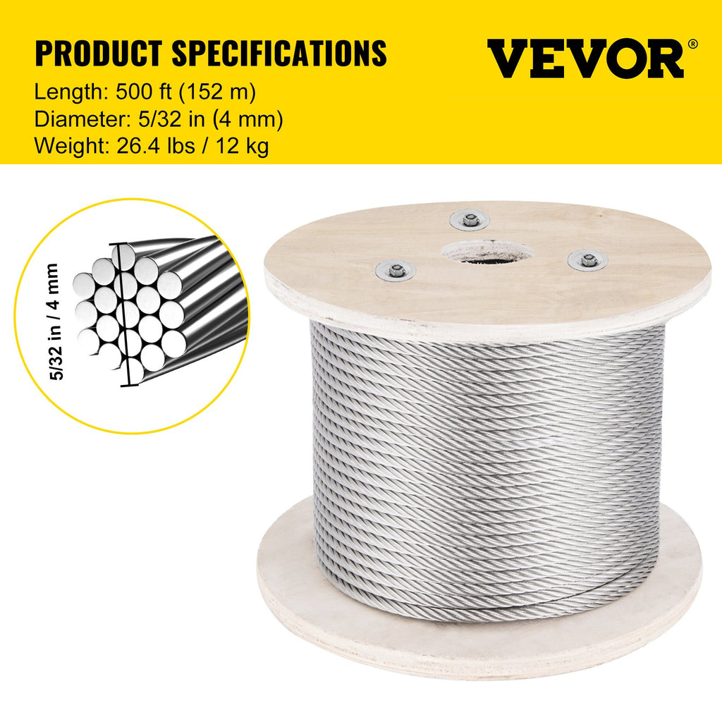 Plieninis trosas VEVOR 316, 4 mm skersmens, 152 m ilgio