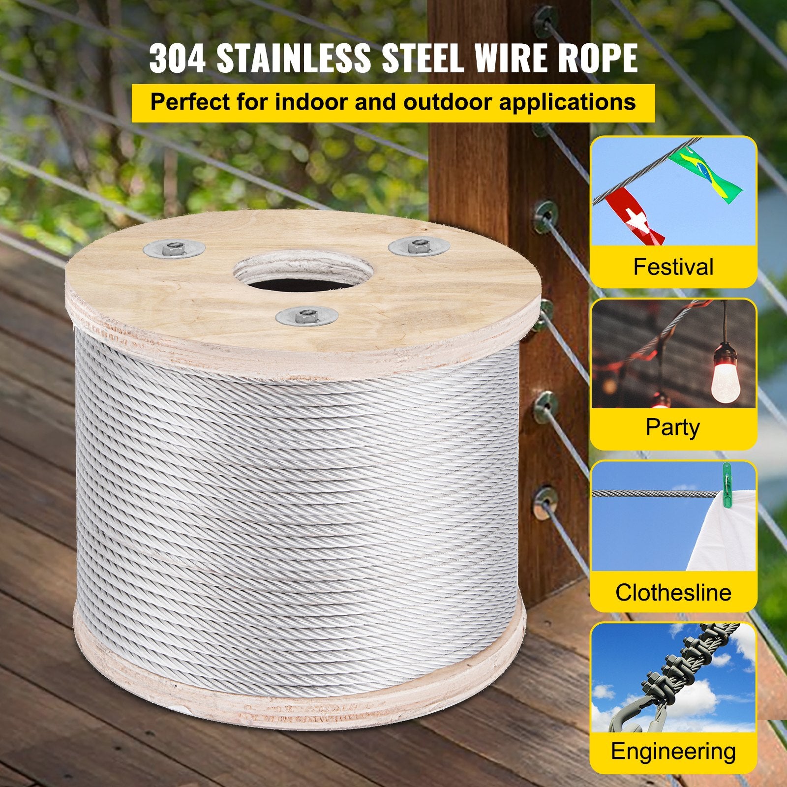 Plieninis trosas VEVOR 304 Stainless Steel, 76 m ilgio