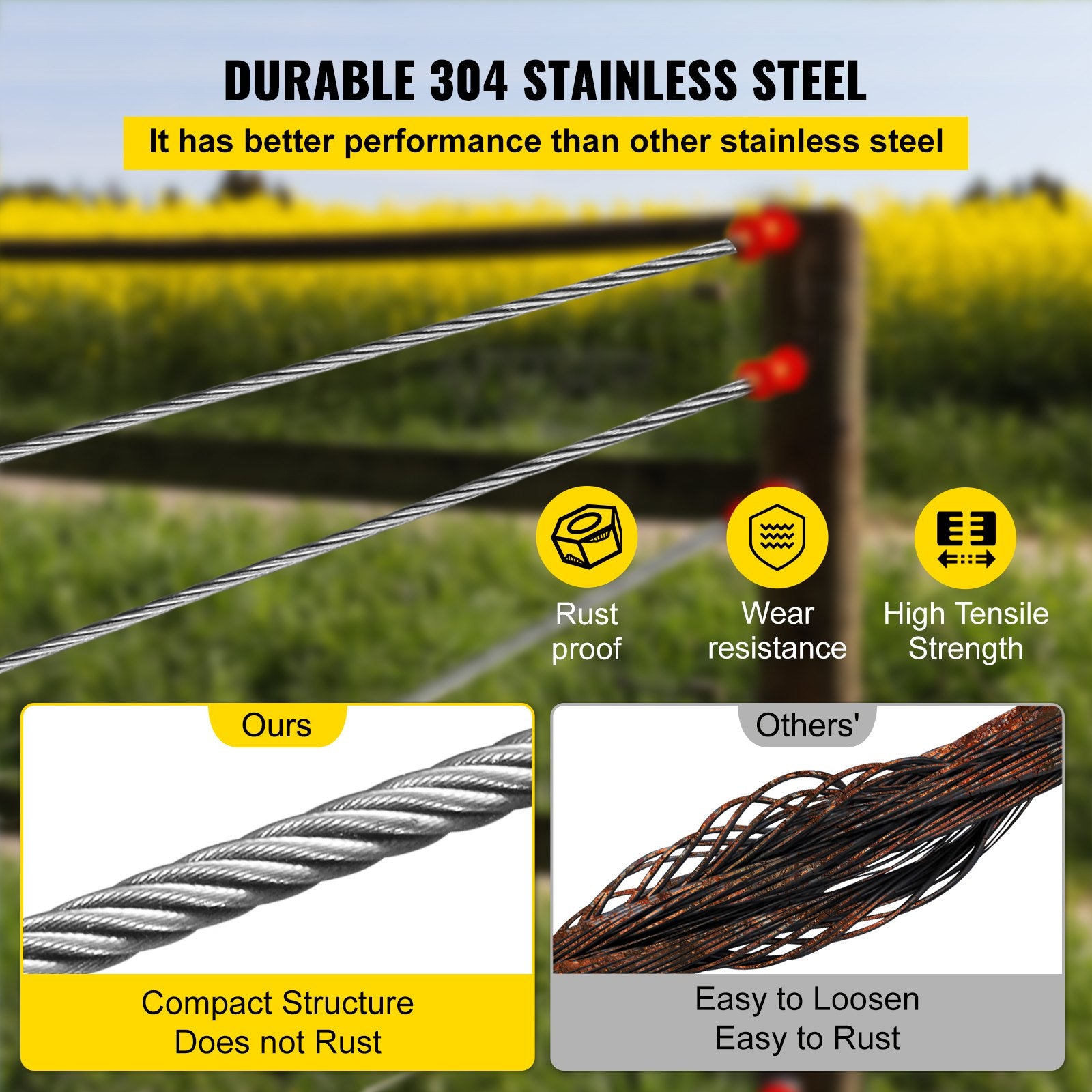 Plieninis trosas VEVOR 304 Stainless Steel, 76 m ilgio
