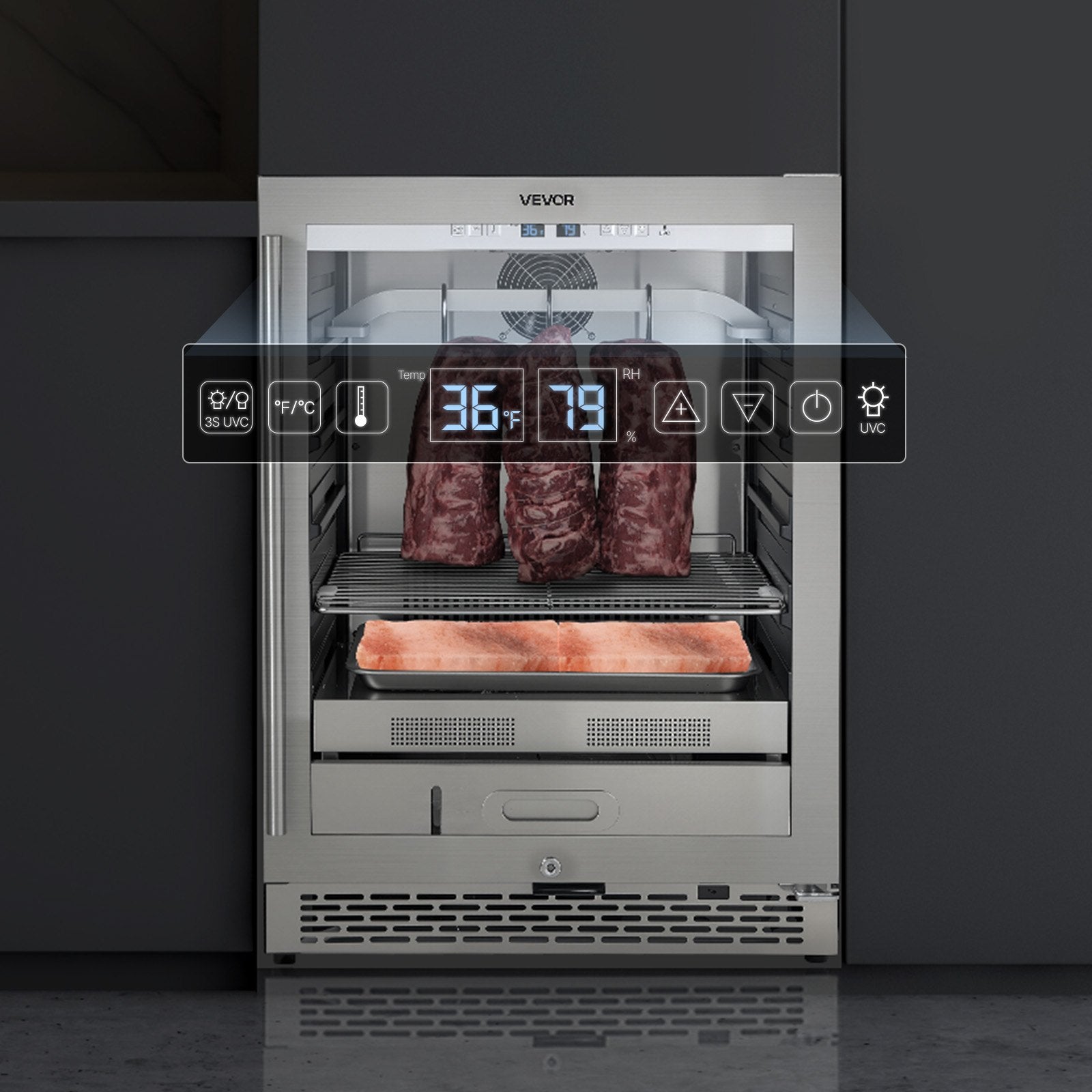 Mėsos brandinimo šaldytuvas VEVOR ZS-A145N, 45 kg talpa