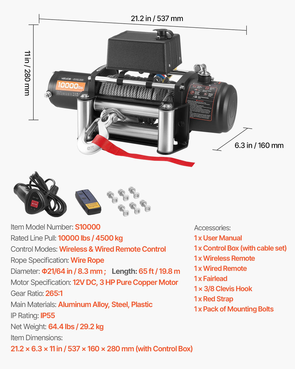 Elektrinė gervė VEVOR S10000, 4500 kg