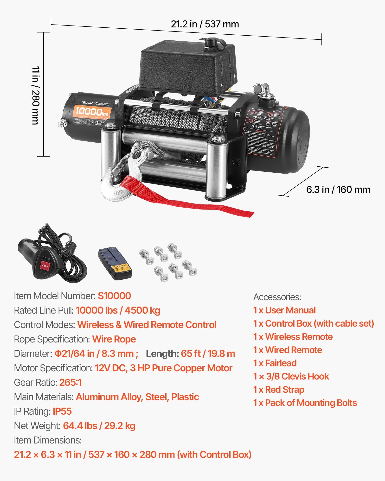 Elektrinė gervė VEVOR S10000, 4500 kg