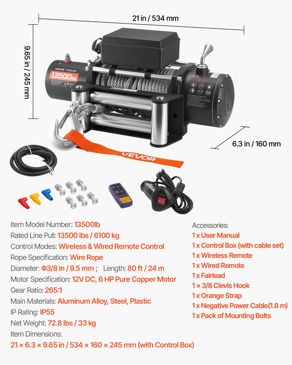 Elektrinė gervė VEVOR 13500lb, 6100 kg keliamoji galia