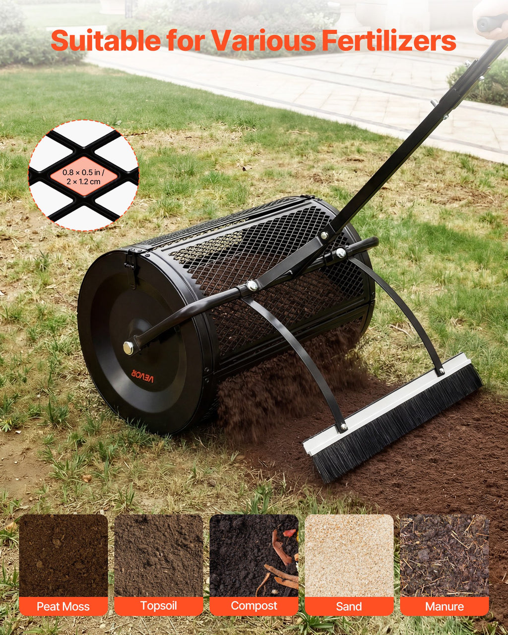 Komposto barstytuvas VEVOR TI-026H, 61 cm plotis