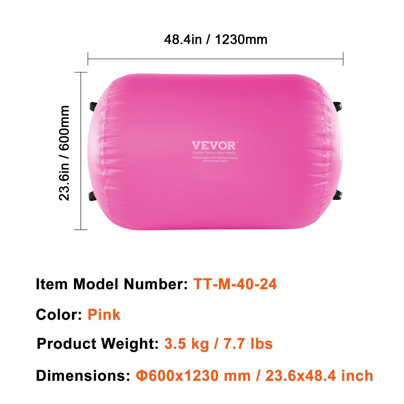 Pripučiamas gimnastikos volelis VEVOR TT-M-40-24, 60x123 cm