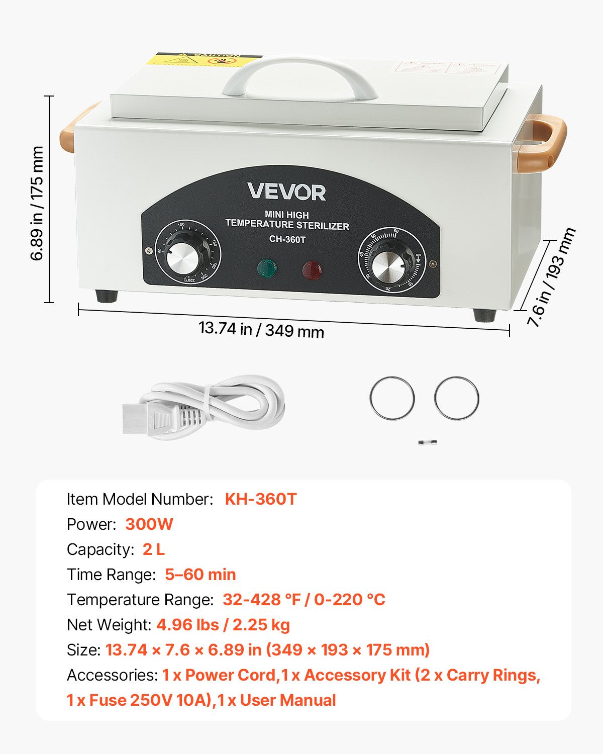 Aukštos temperatūros sterilizatorius VEVOR KH-360T, 2 l