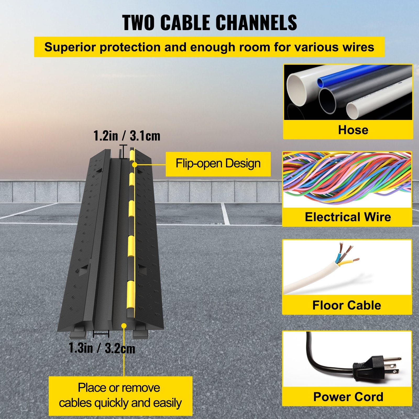 Kabelių apsauga VEVOR VV-GXB11000B-2C2PACK, 2 kanalų, 5 t apkrova