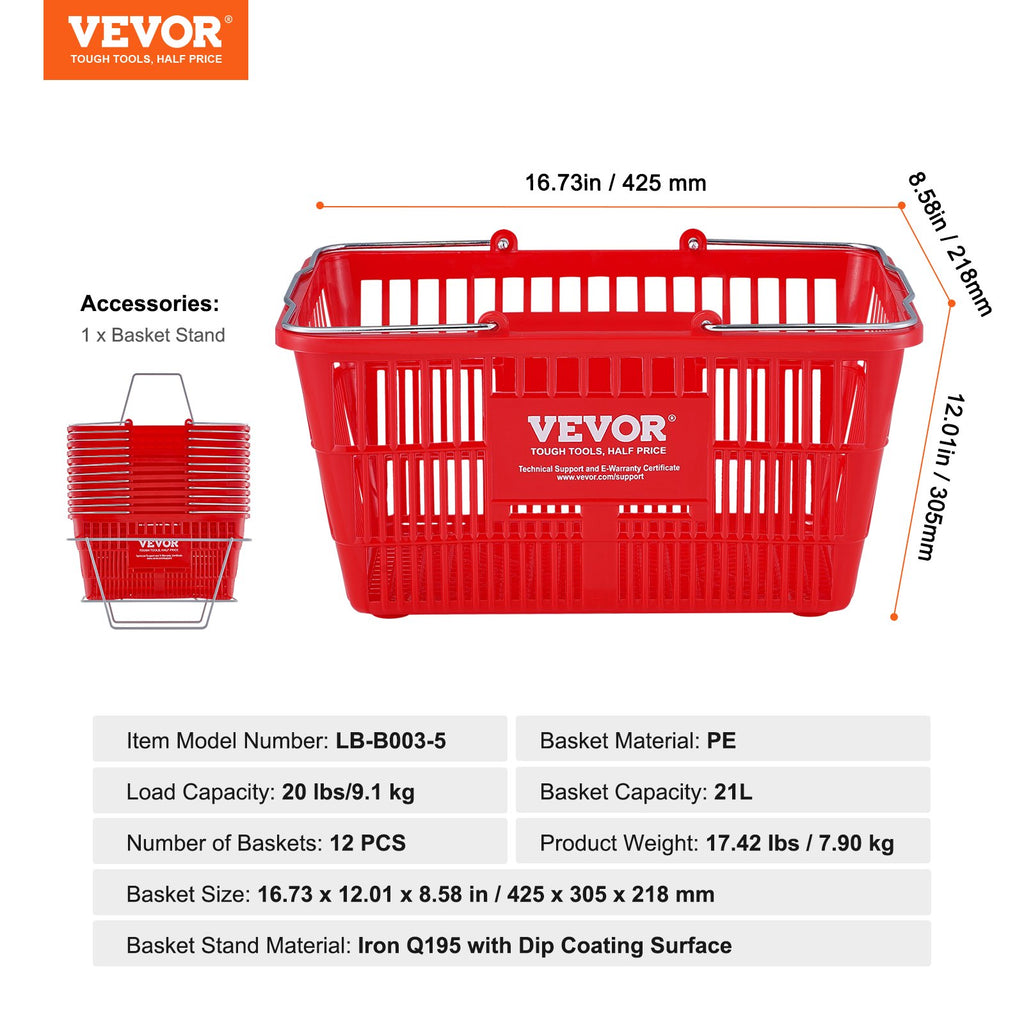 Pirkinių krepšelių rinkinys VEVOR LB-B003-5, 12 vnt., 21 l