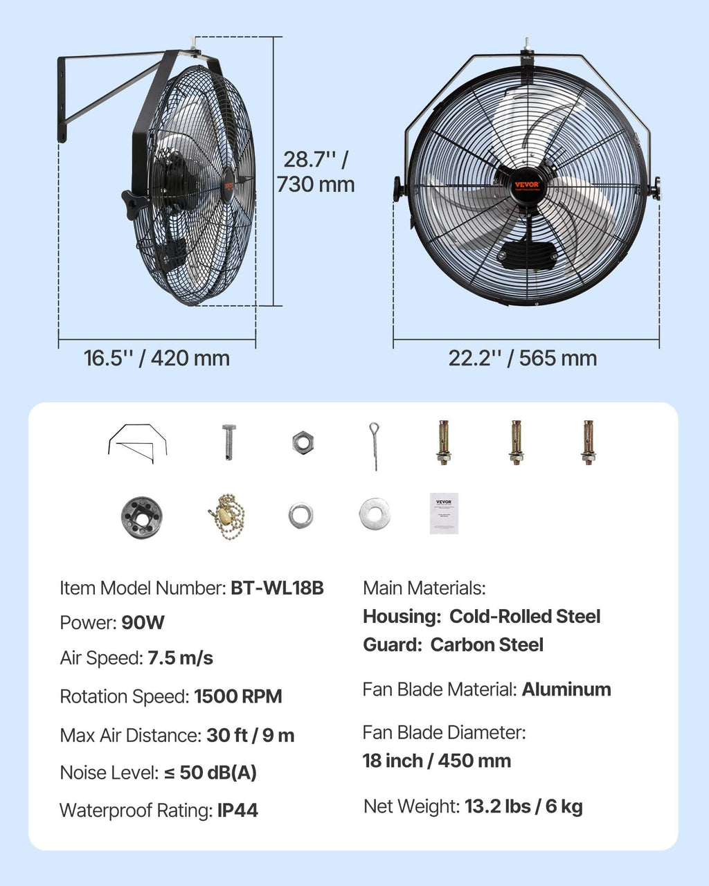 Sieninis ventiliatorius VEVOR BT-WL18B, 4150 CFM