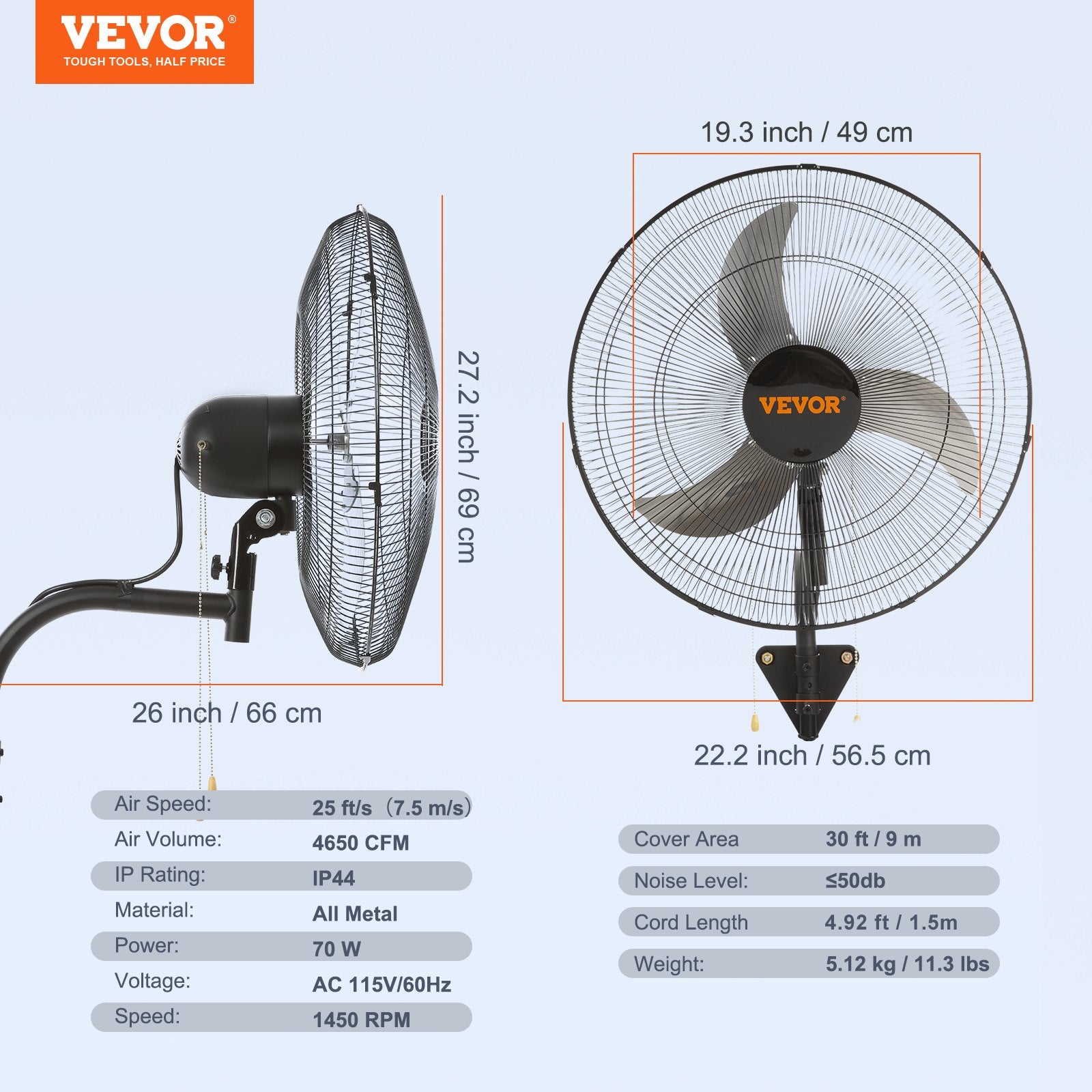 Sieninis ventiliatorius VEVOR VV-BGSFS20, 4650 CFM