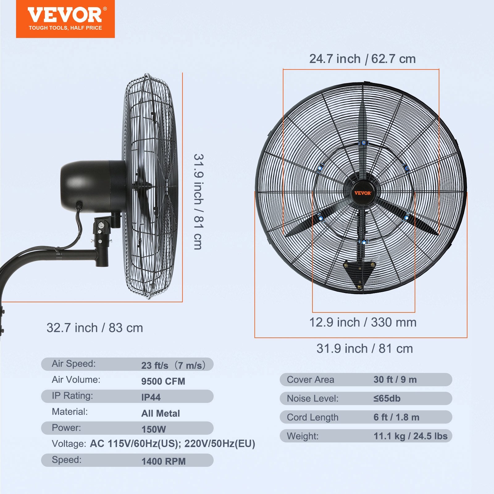 Pramoninis drėkinantis ventiliatorius VEVOR VV-BGSFS30, 75 cm
