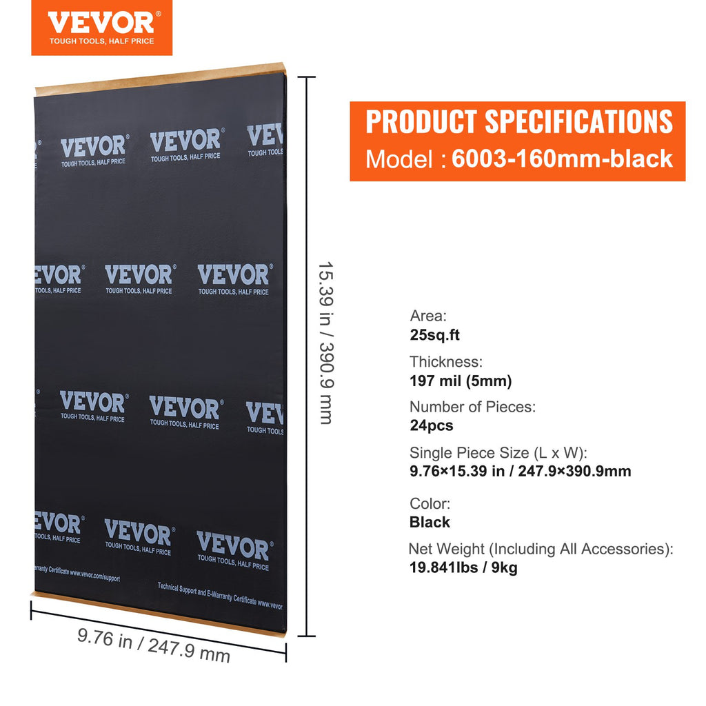 Automobilio garso izoliacija VEVOR 6003-160mm-black, 2,3 m².