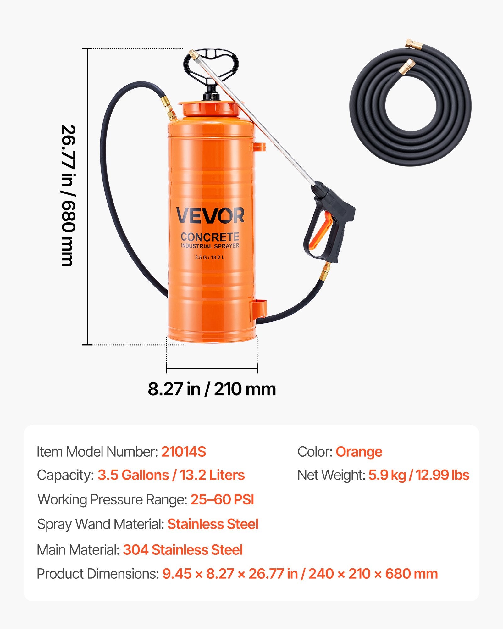 Pramoninis betono purkštuvas VEVOR 21014S, 14 l