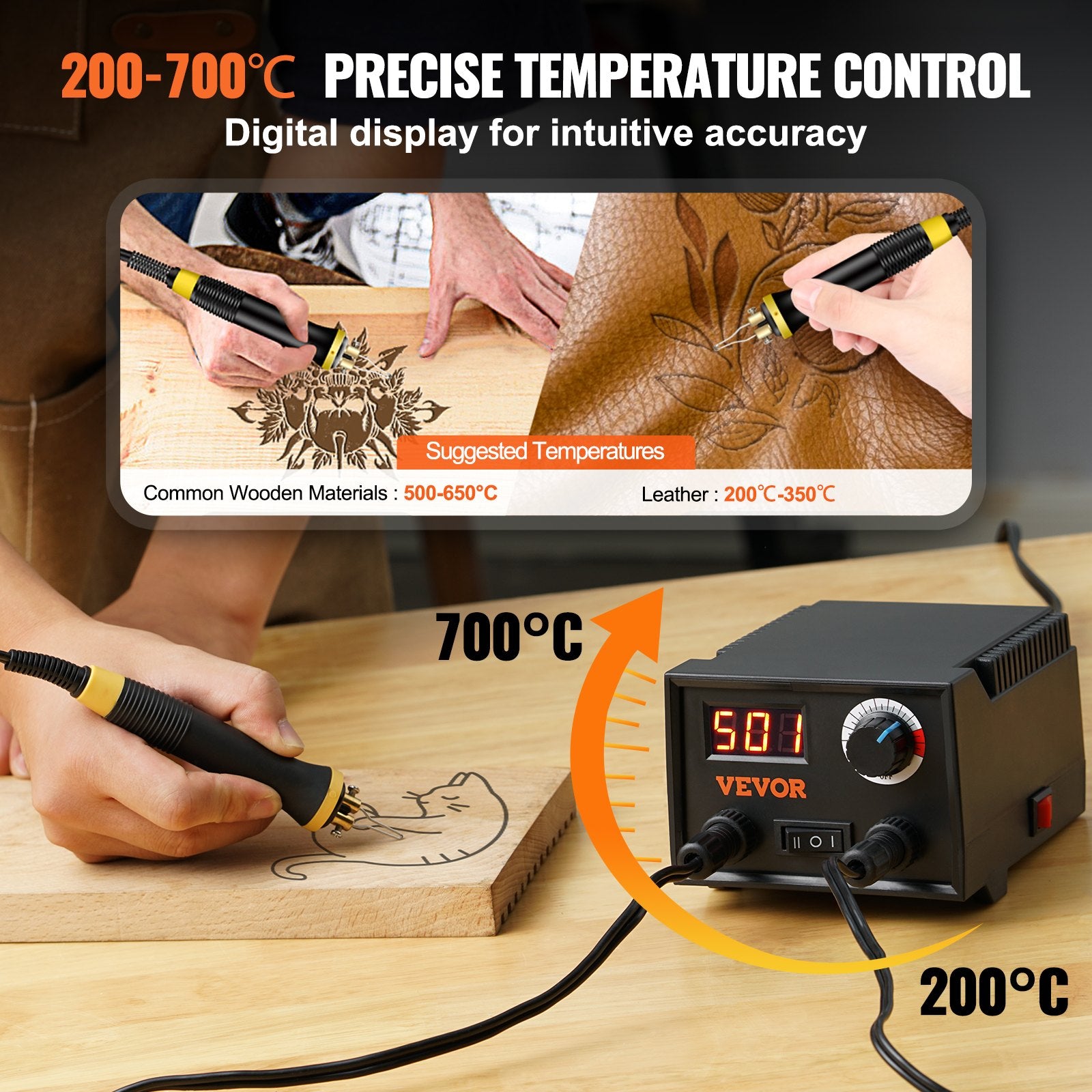 Medienos deginimo rinkinys VEVOR LH50, 200–700°C temperatūra