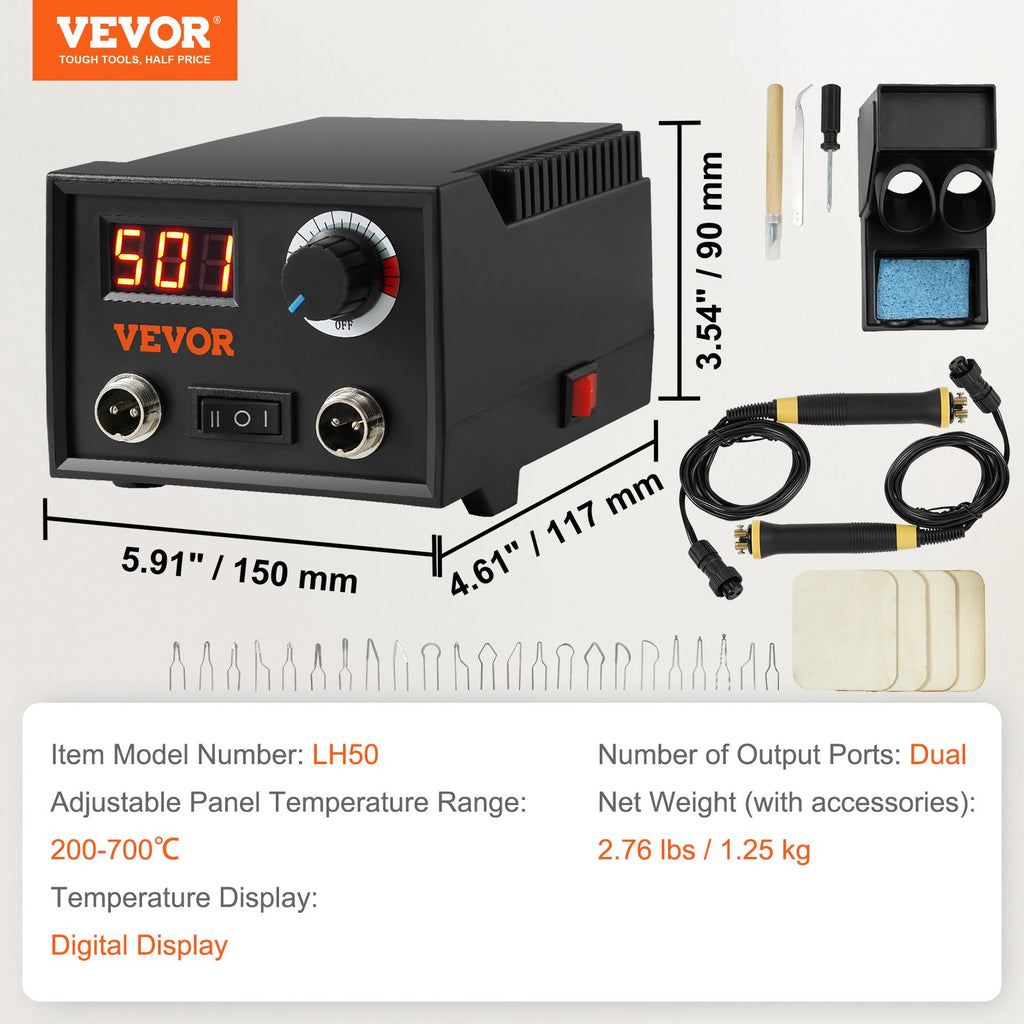 Medienos deginimo rinkinys VEVOR LH50, 200–700°C temperatūra