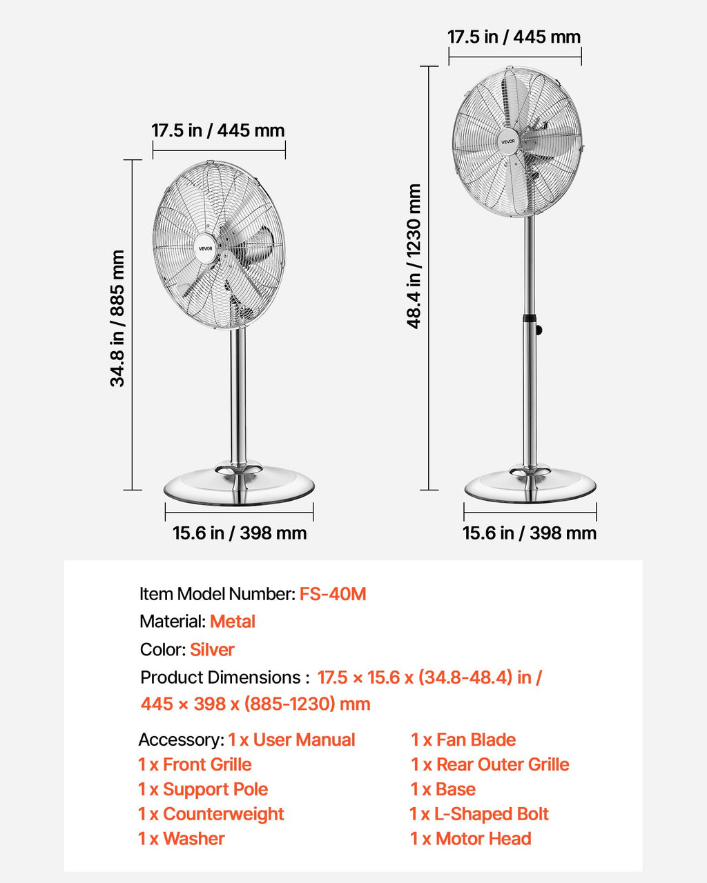 Pastatomas ventiliatorius VEVOR FS-40M, 40 cm