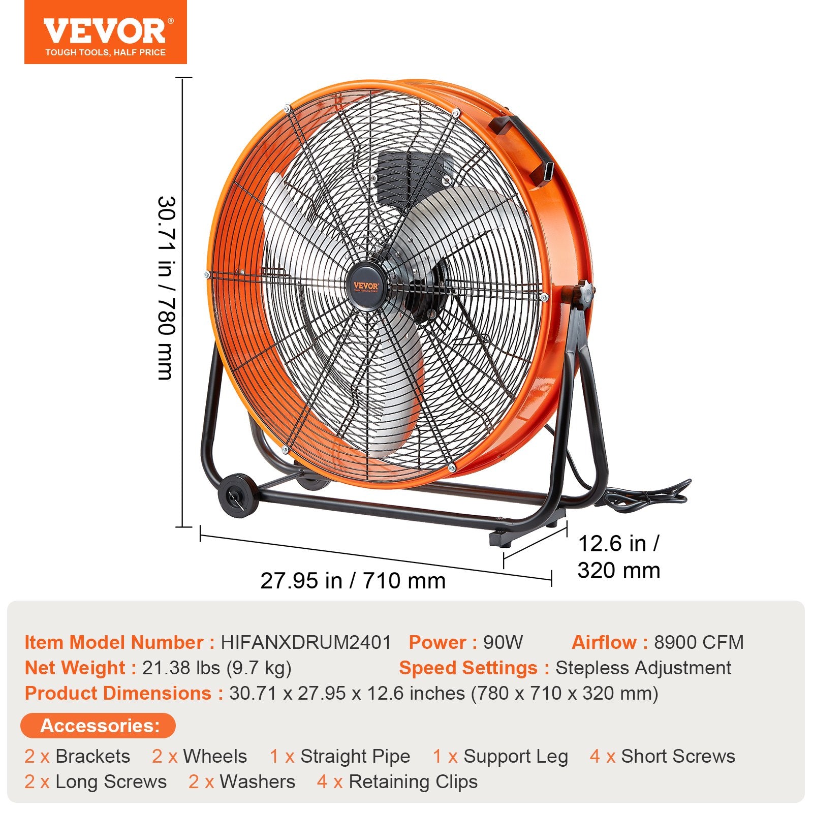 Pramoninis ventiliatorius VEVOR HIFANXDRUM2401, 8900 CFM