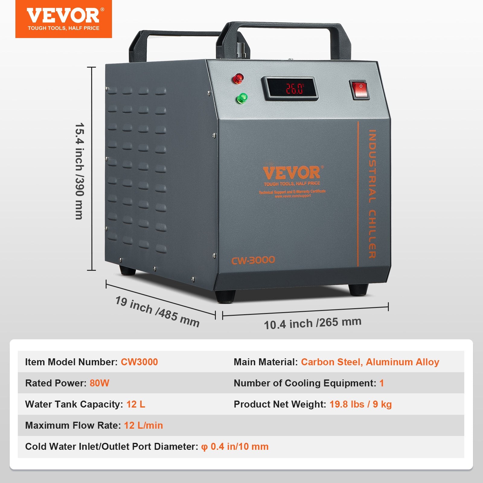 Pramoninis vandens aušintuvas VEVOR CW-3000, 12 l talpa