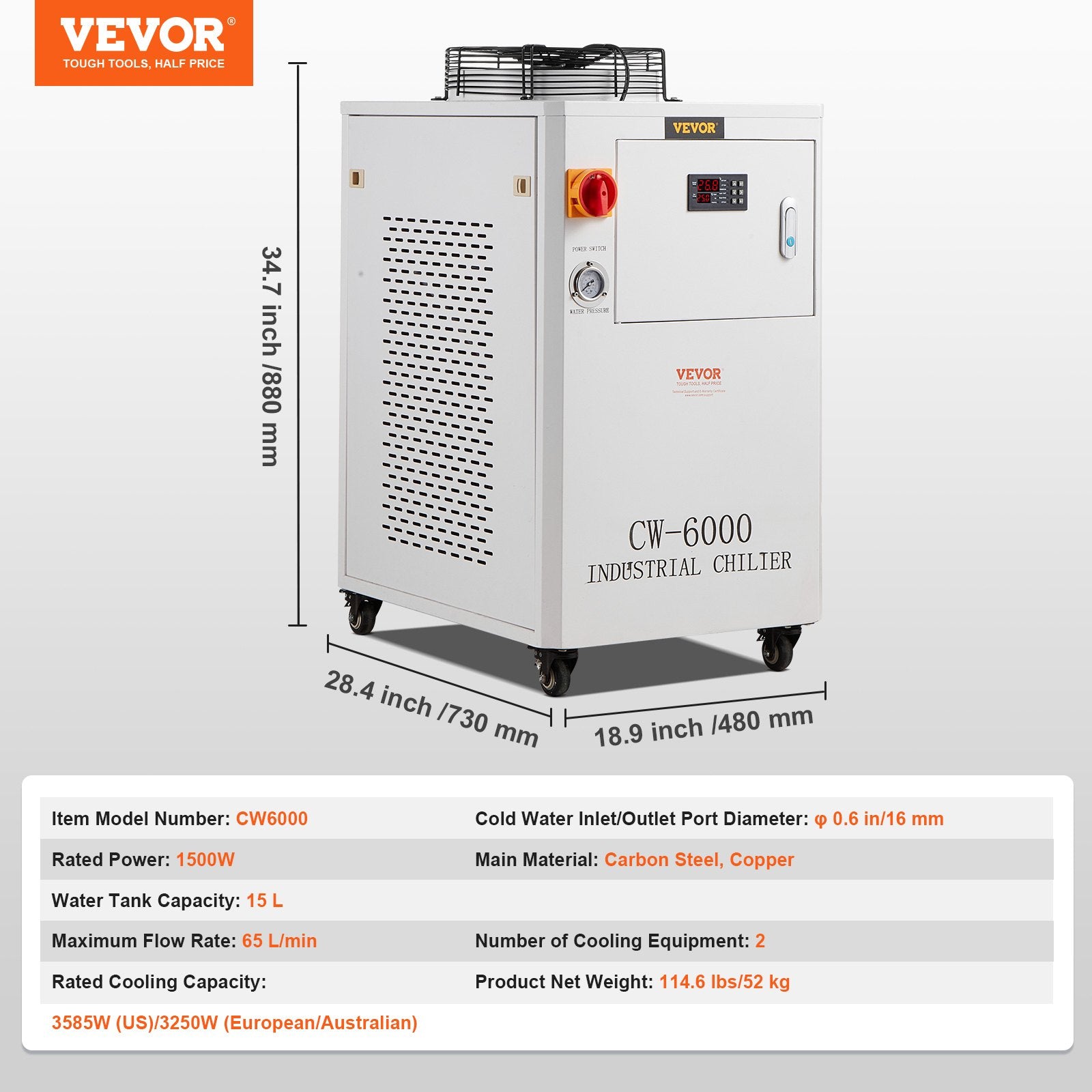 Pramoninis vandens aušintuvas VEVOR CW6000, 1500 W