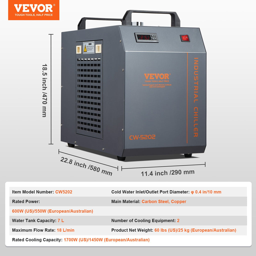 Pramoninis vandens aušintuvas VEVOR CW-5202, 1450 W aušinimo galia