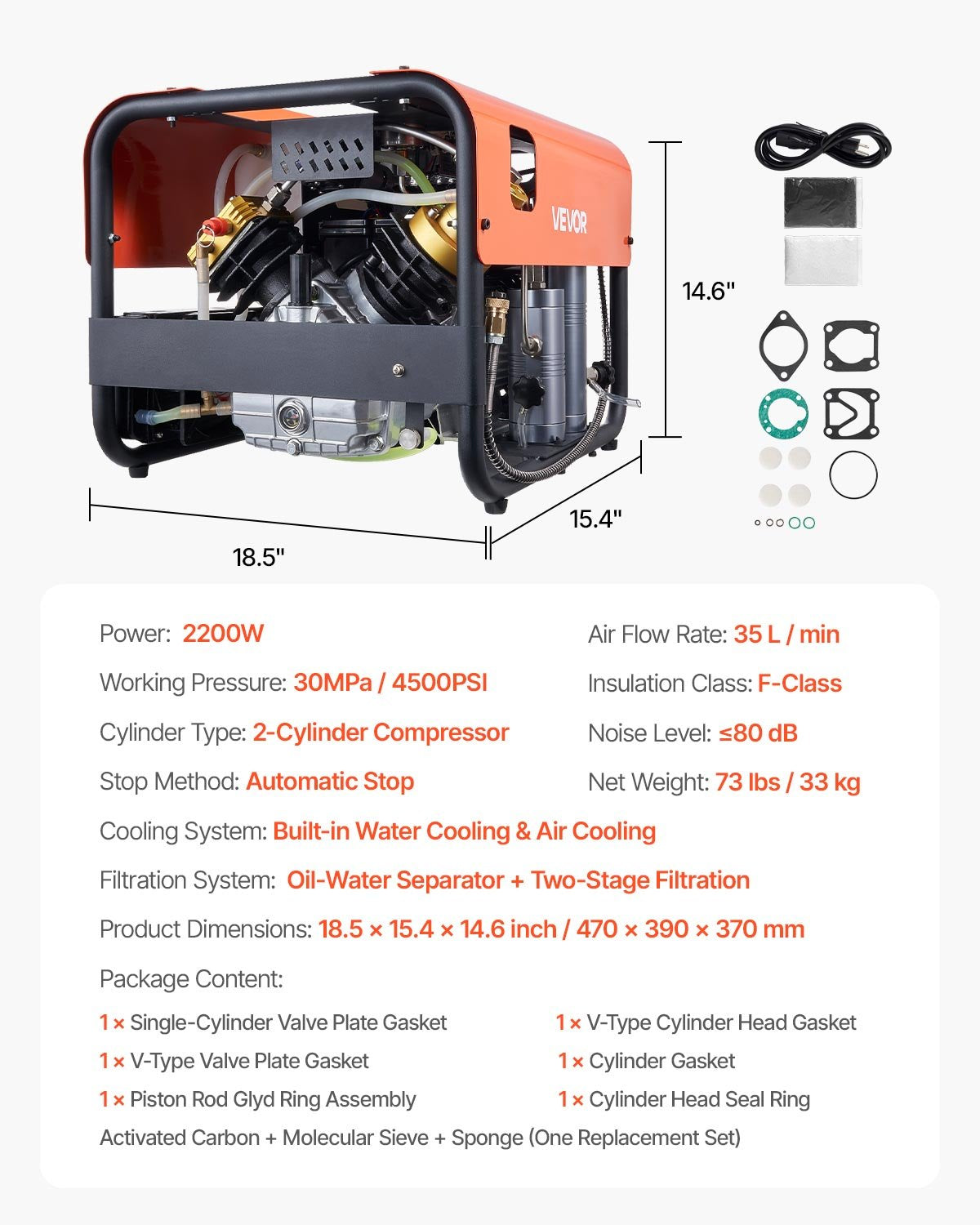 PCP oro kompresorius VEVOR GYQSYSJ2GNZS6QWPP001V2, 2200 W
