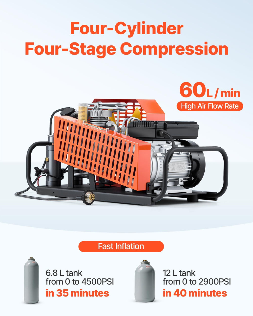 PCP oro kompresorius VEVOR GYQSYSJ4GFLXPKNTS001V2, 4500 PSI