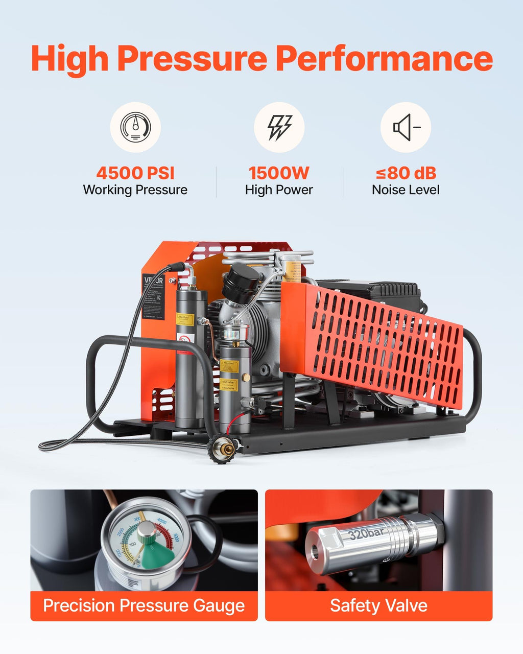 PCP oro kompresorius VEVOR GYQSYSJ4GFLXPKNTS001V2, 4500 PSI