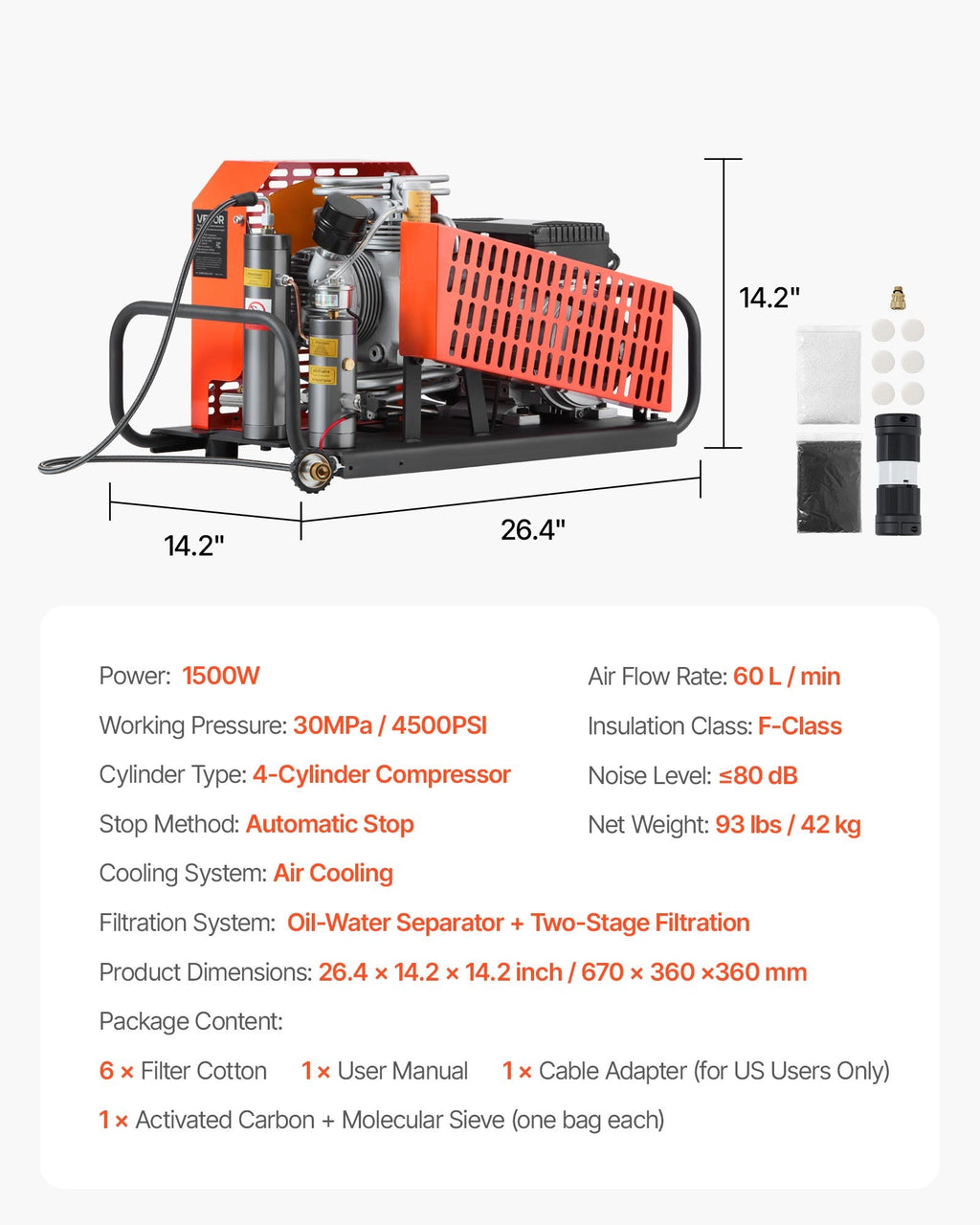 PCP oro kompresorius VEVOR GYQSYSJ4GFLXPKNTS001V2, 4500 PSI