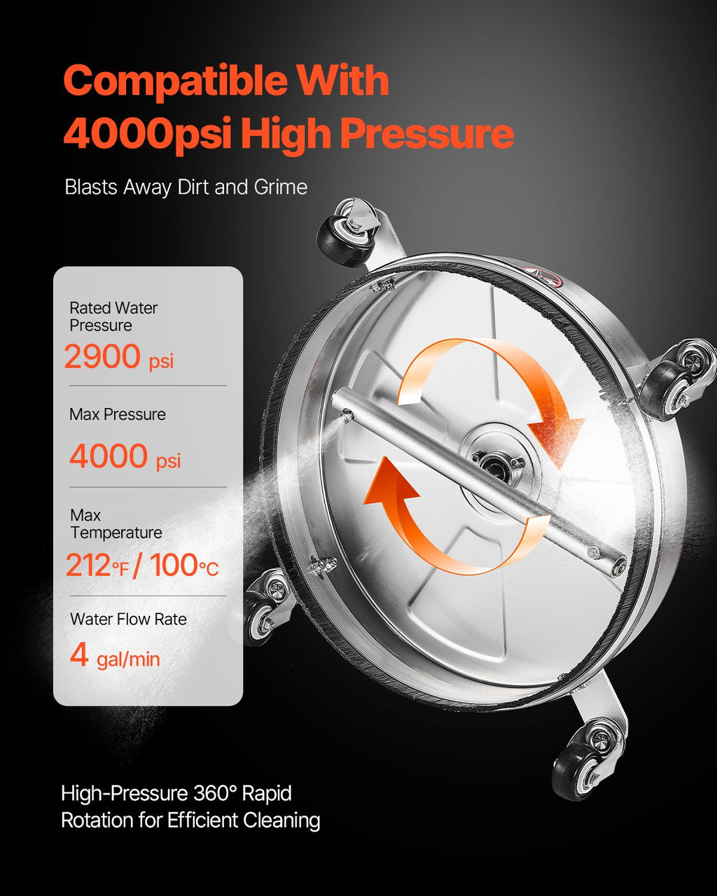 Paviršių valymo įrenginys VEVOR QD-XDP08, 4000 PSI.