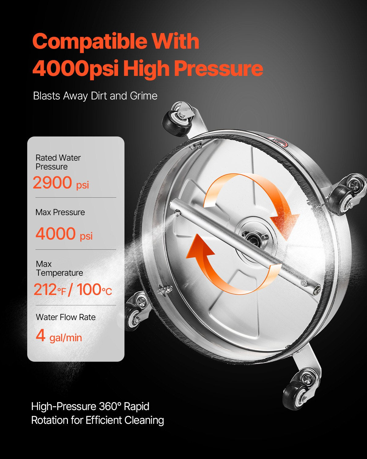 Paviršių valymo įrenginys VEVOR QD-XDP08, 4000 PSI.