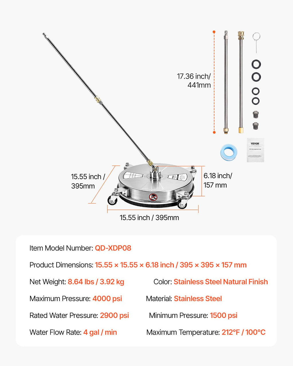 Paviršių valymo įrenginys VEVOR QD-XDP08, 4000 PSI.