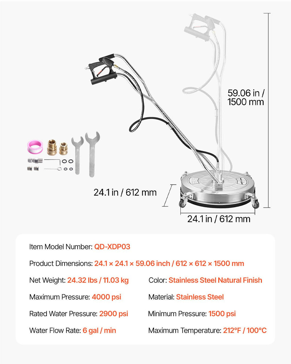 Paviršių valytuvas aukšto slėgio plovykloms VEVOR QD-XDP03, 4000 PSI