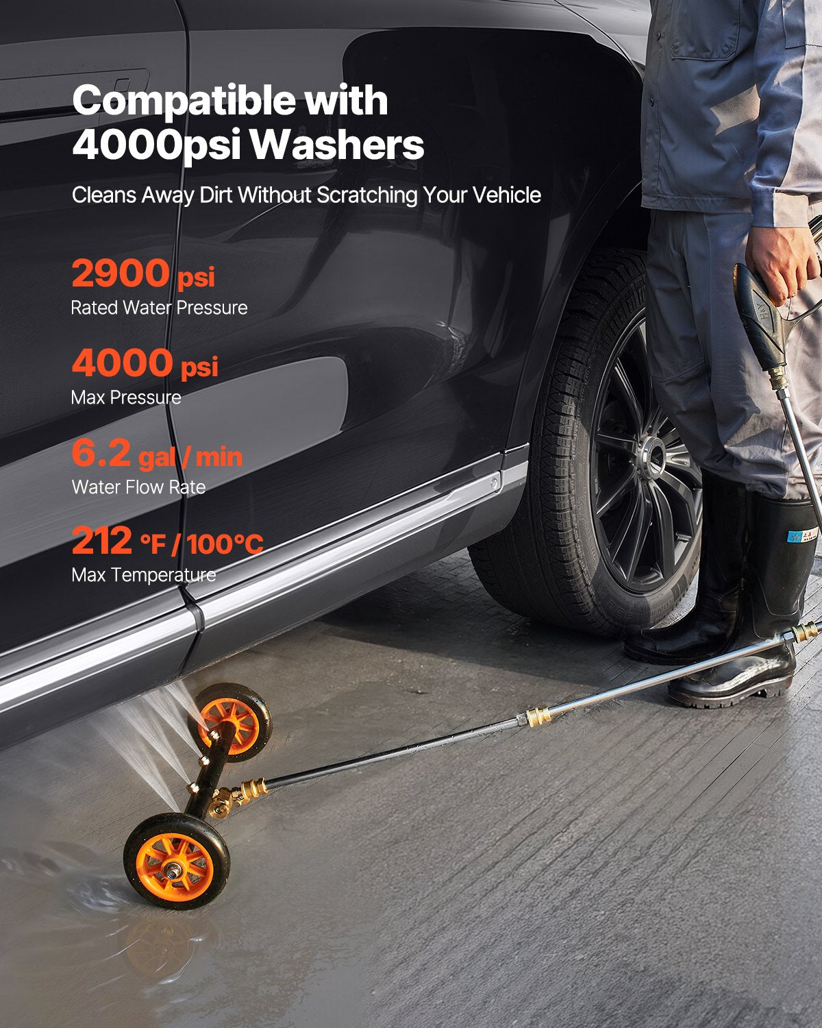 Aukšto slėgio plovimo įrenginio dugno valytuvas VEVOR QD-QXQ01, 4000 PSI