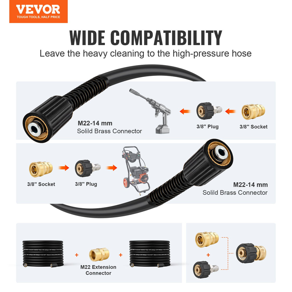 Aukšto slėgio plovimo įrenginio žarna VEVOR 1/4" PVC Hose-100ft-8 set, 30,5 m