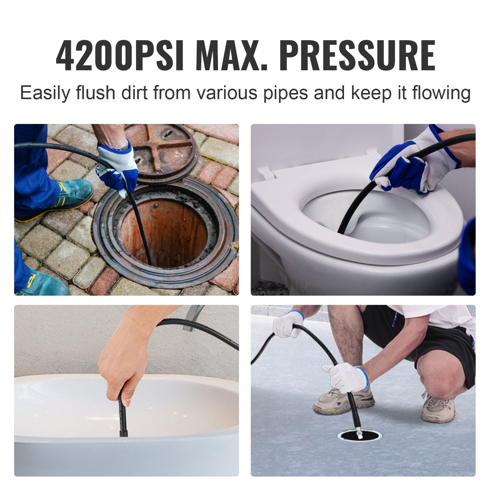 Aukšto slėgio plovimo žarna VEVOR 1/4" PE Hose-100ft-7 set, 30,5 m