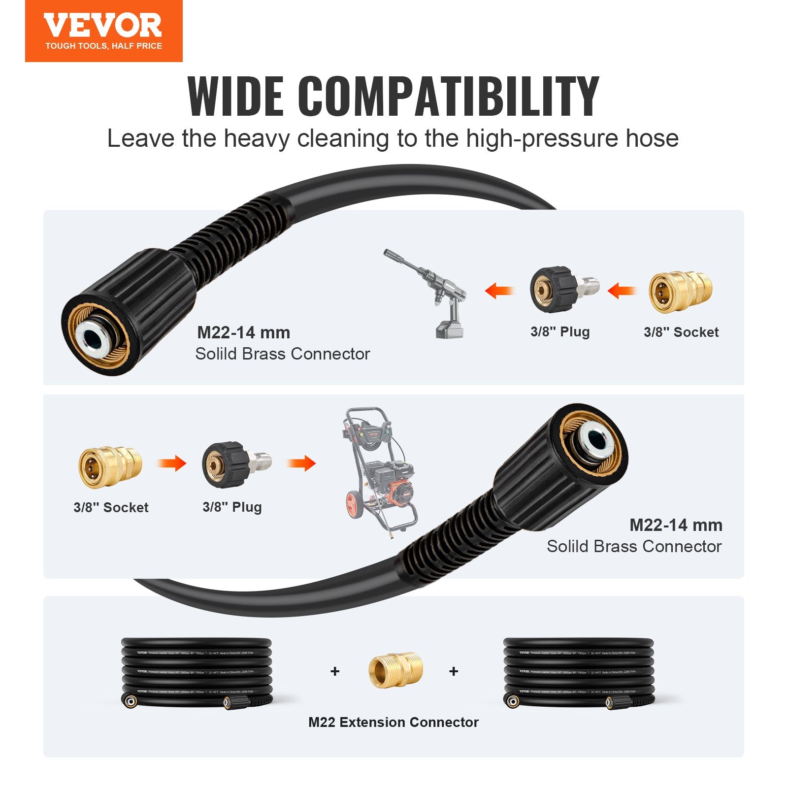 Aukšto slėgio plovimo įrenginio žarna VEVOR 1/4" PVC Hose-50ft-6 set, 15 m